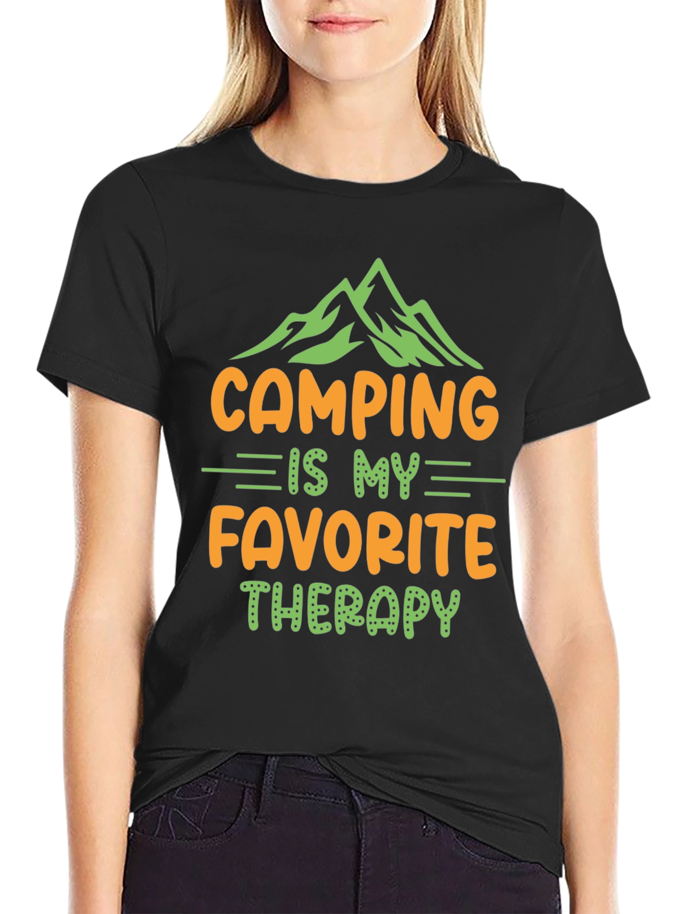 Camping Therapy Graphic Tee - Black Cotton Blend Shirt