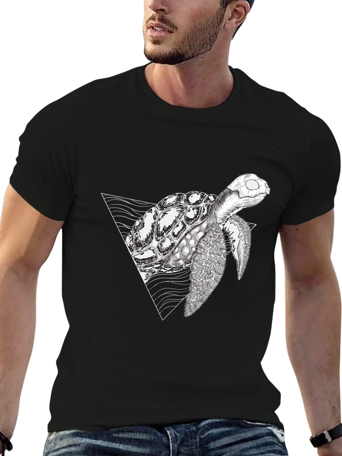 Geometric Turtle Black T-Shirt