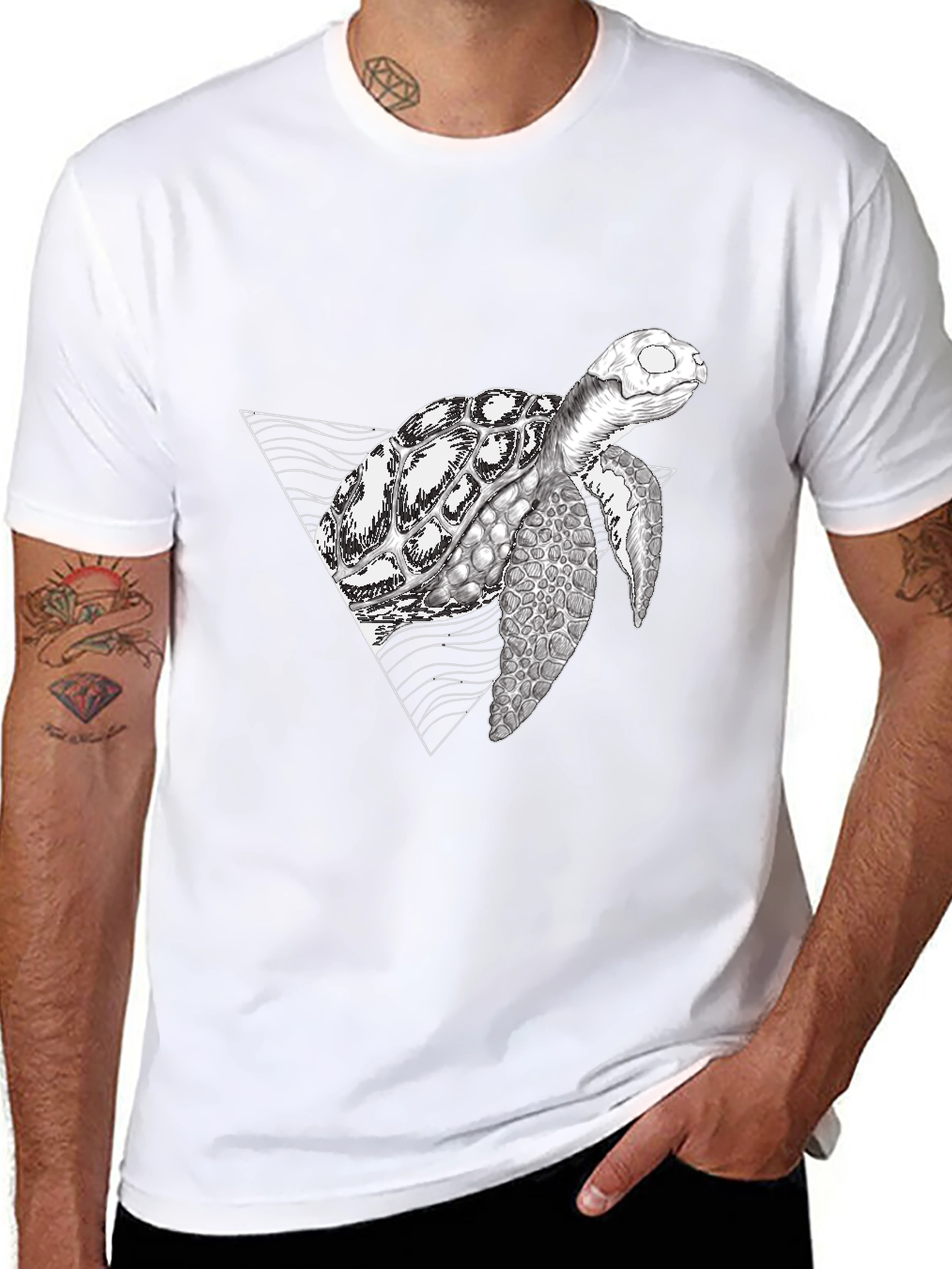 Geometric Turtle Black T-Shirt