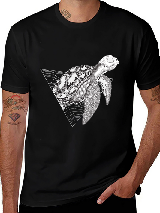 Geometric Turtle Black T-Shirt