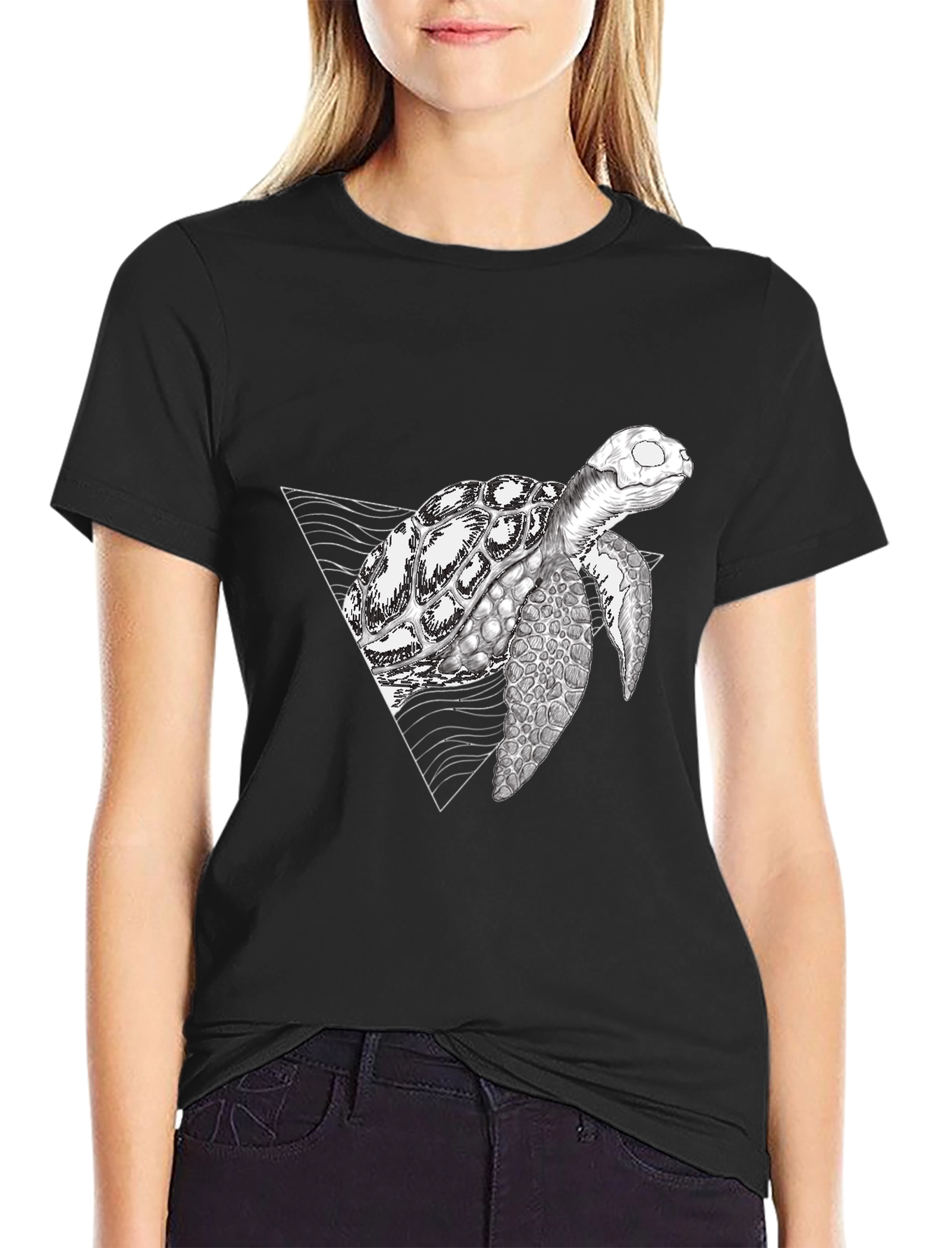 Geometric Turtle Black T-Shirt