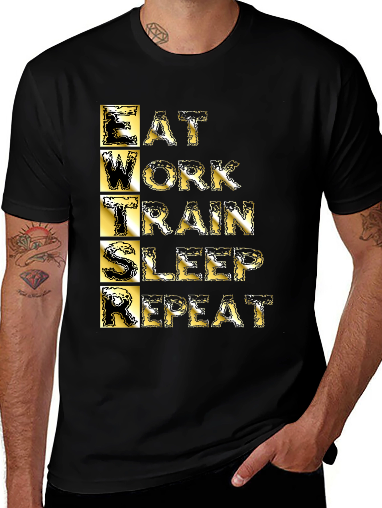 Eat Work Train Sleep Repeat Black Graphic T-Shirt