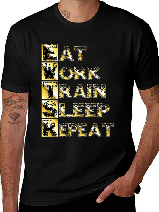 Eat Work Train Sleep Repeat Black Graphic T-Shirt