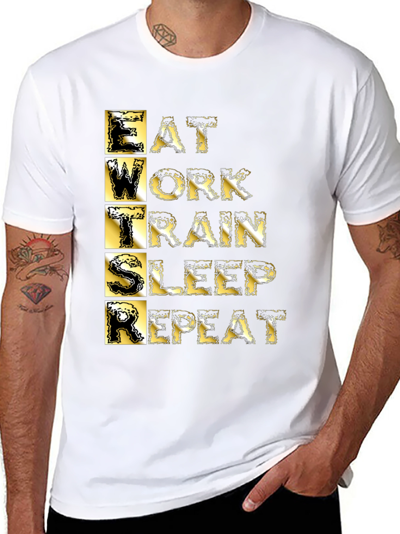Eat Work Train Sleep Repeat Black Graphic T-Shirt