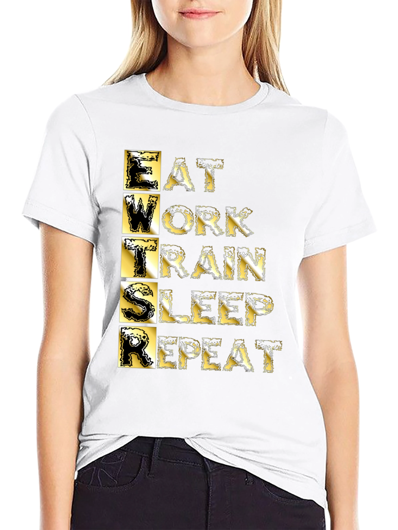 Eat Work Train Sleep Repeat Black Graphic T-Shirt