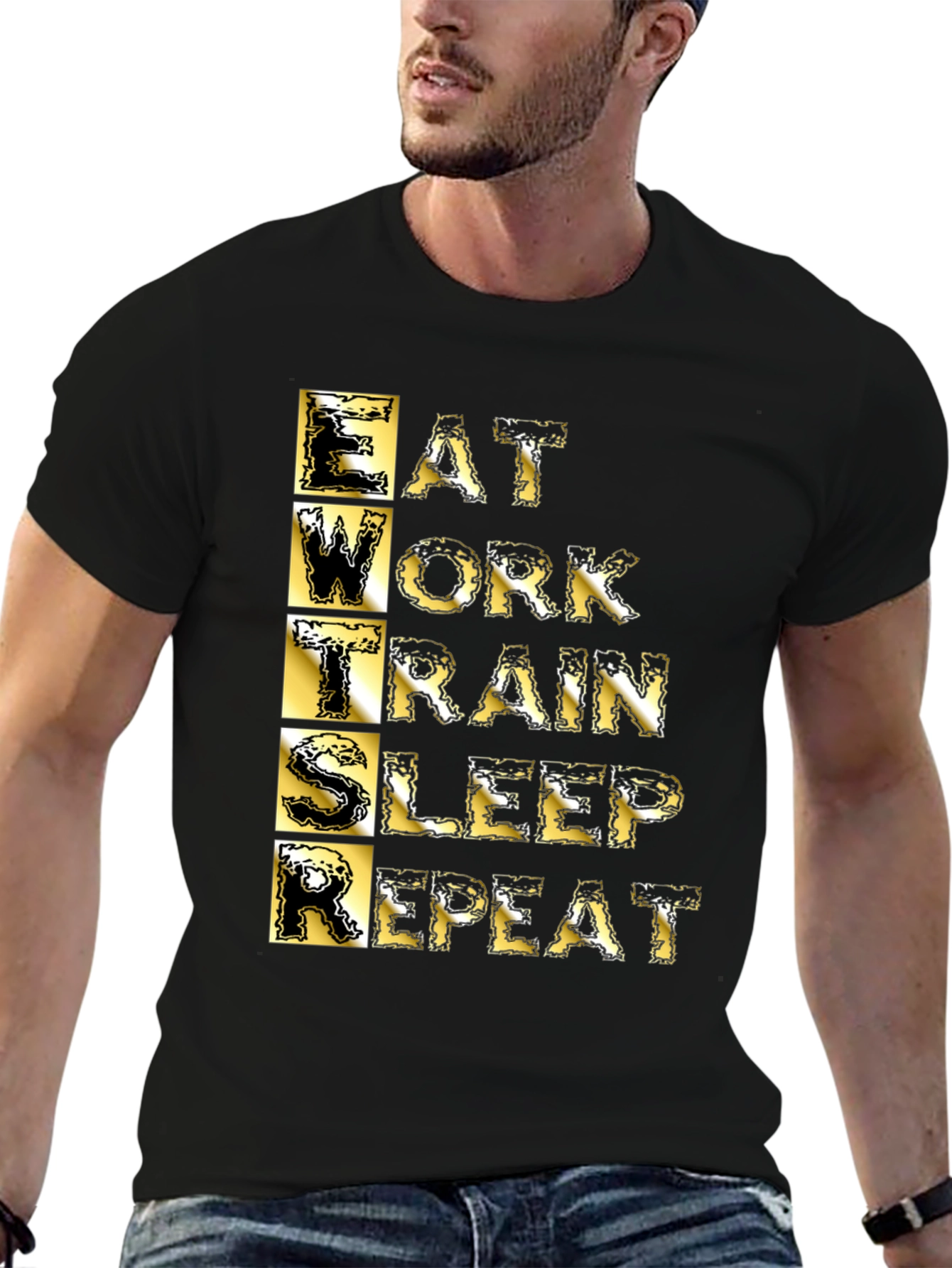 Eat Work Train Sleep Repeat Black Graphic T-Shirt