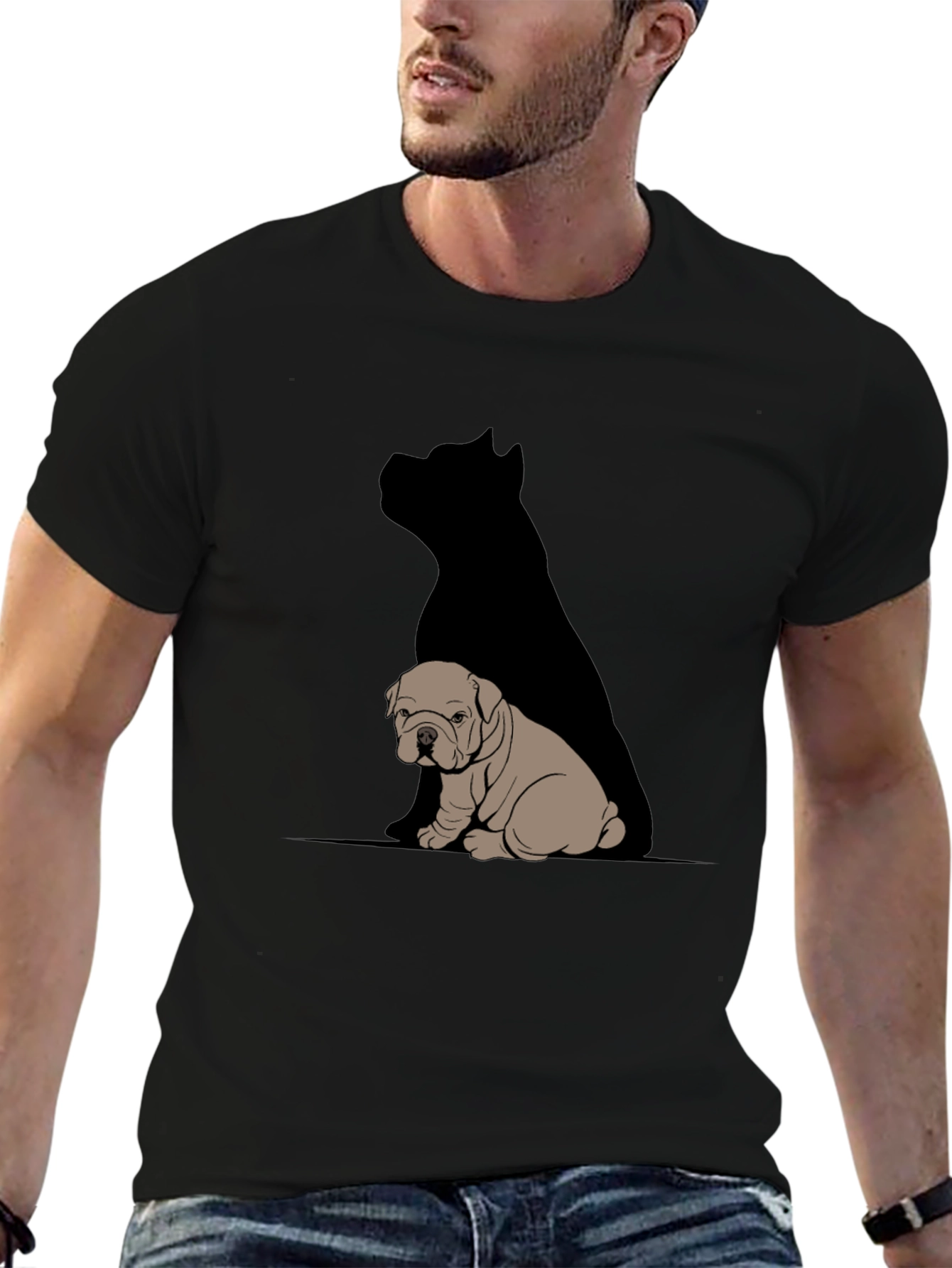 Bulldog & Shadow Graphic T-Shirt - Modern Casual Tee