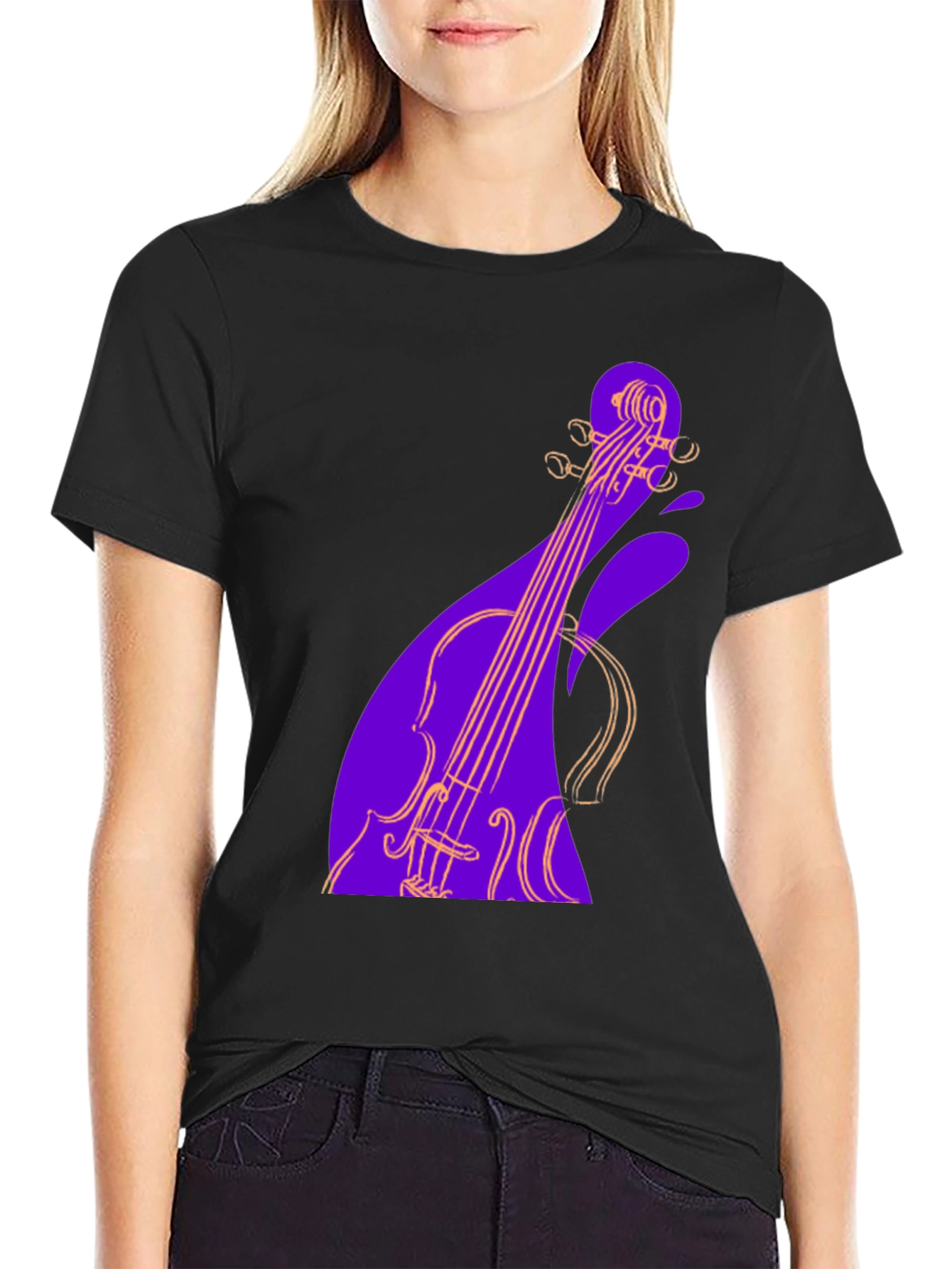 Abstract Violin Graphic Tee - Black