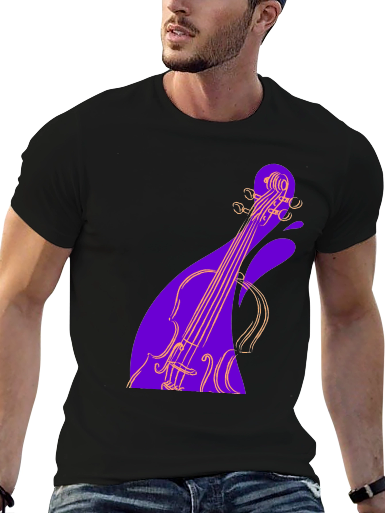 Abstract Violin Graphic Tee - Black