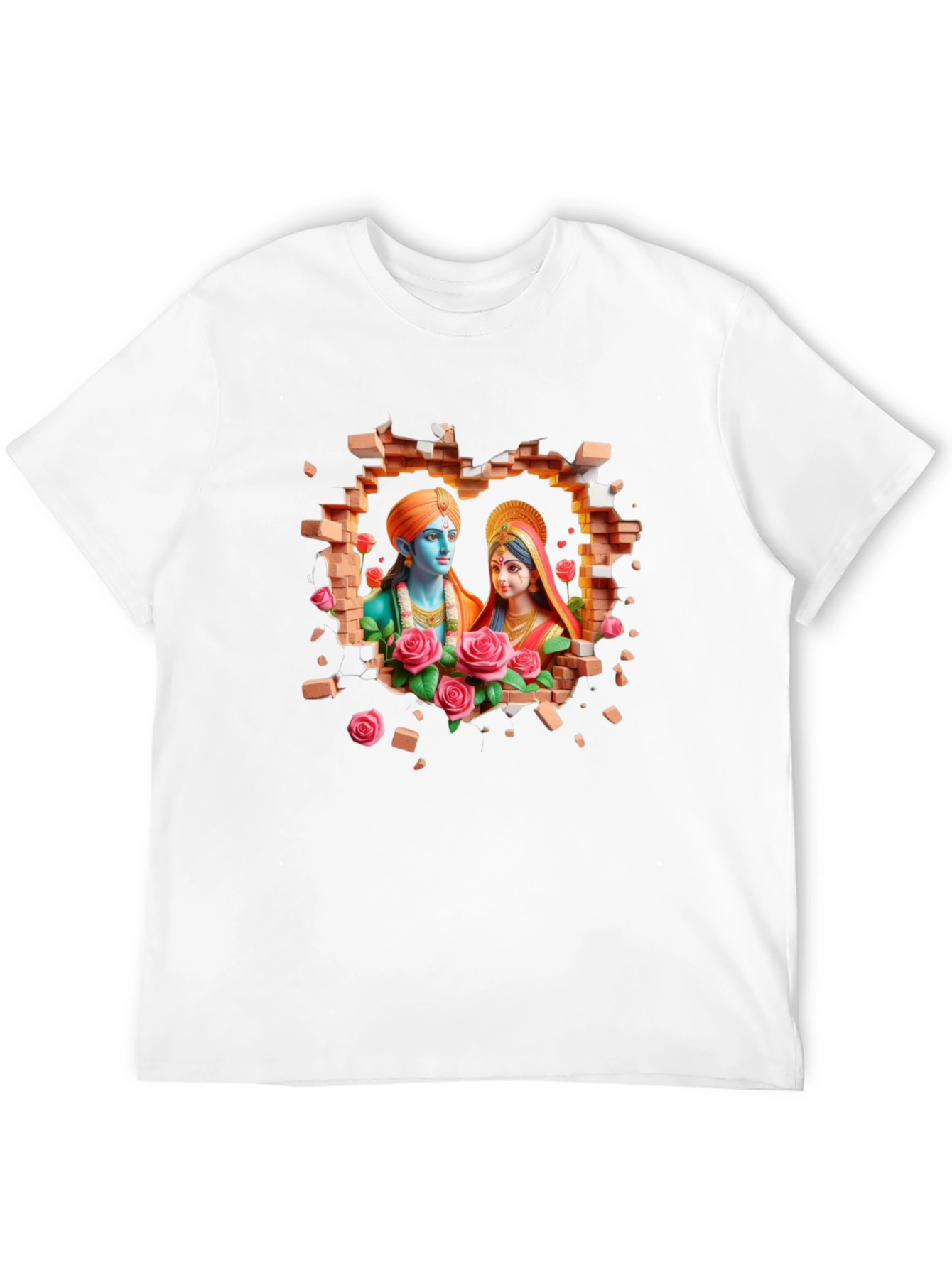Radha Krishna Brick Wall Graphic T-Shirt