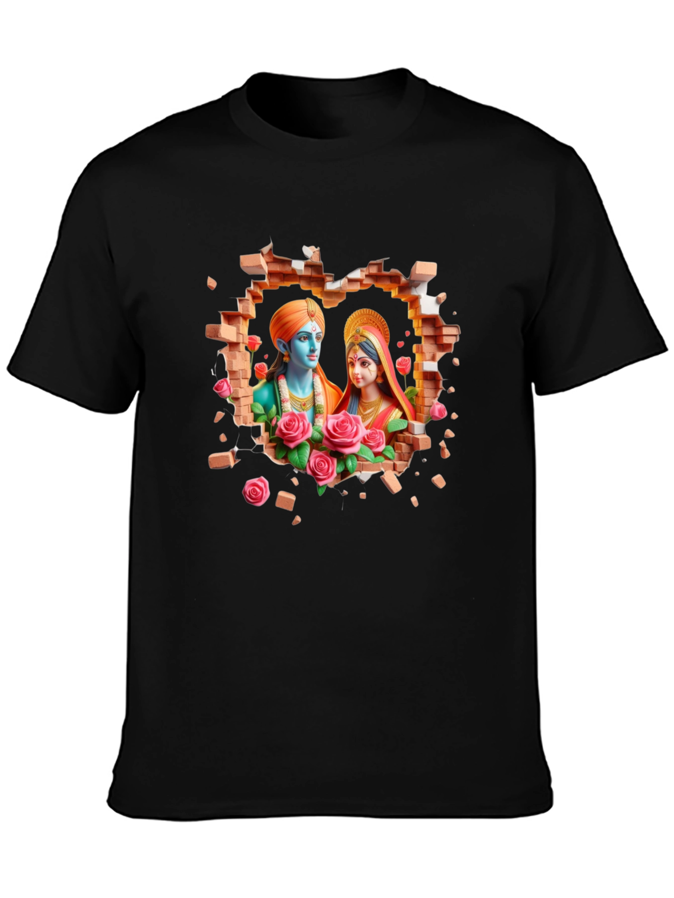 Radha Krishna Brick Wall Graphic T-Shirt