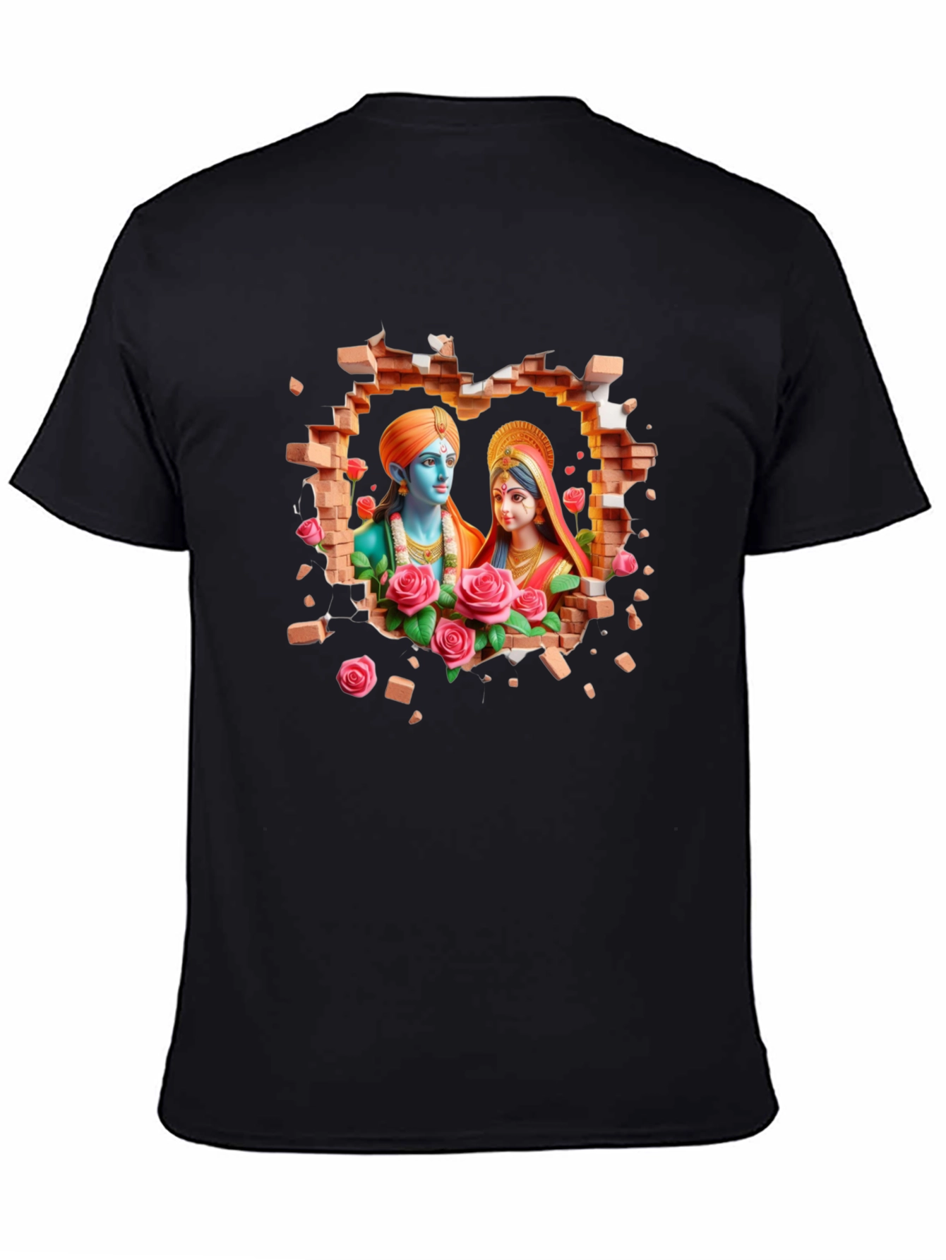 Radha Krishna Brick Wall Graphic T-Shirt