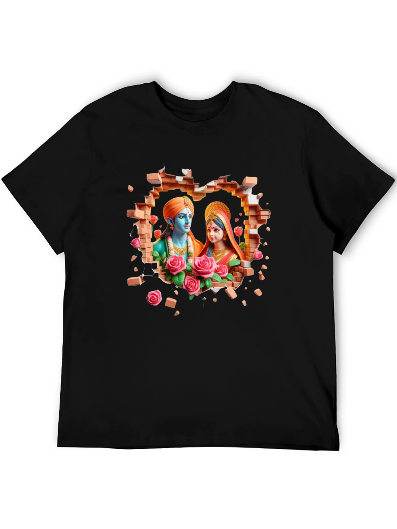 Radha Krishna Brick Wall Graphic T-Shirt