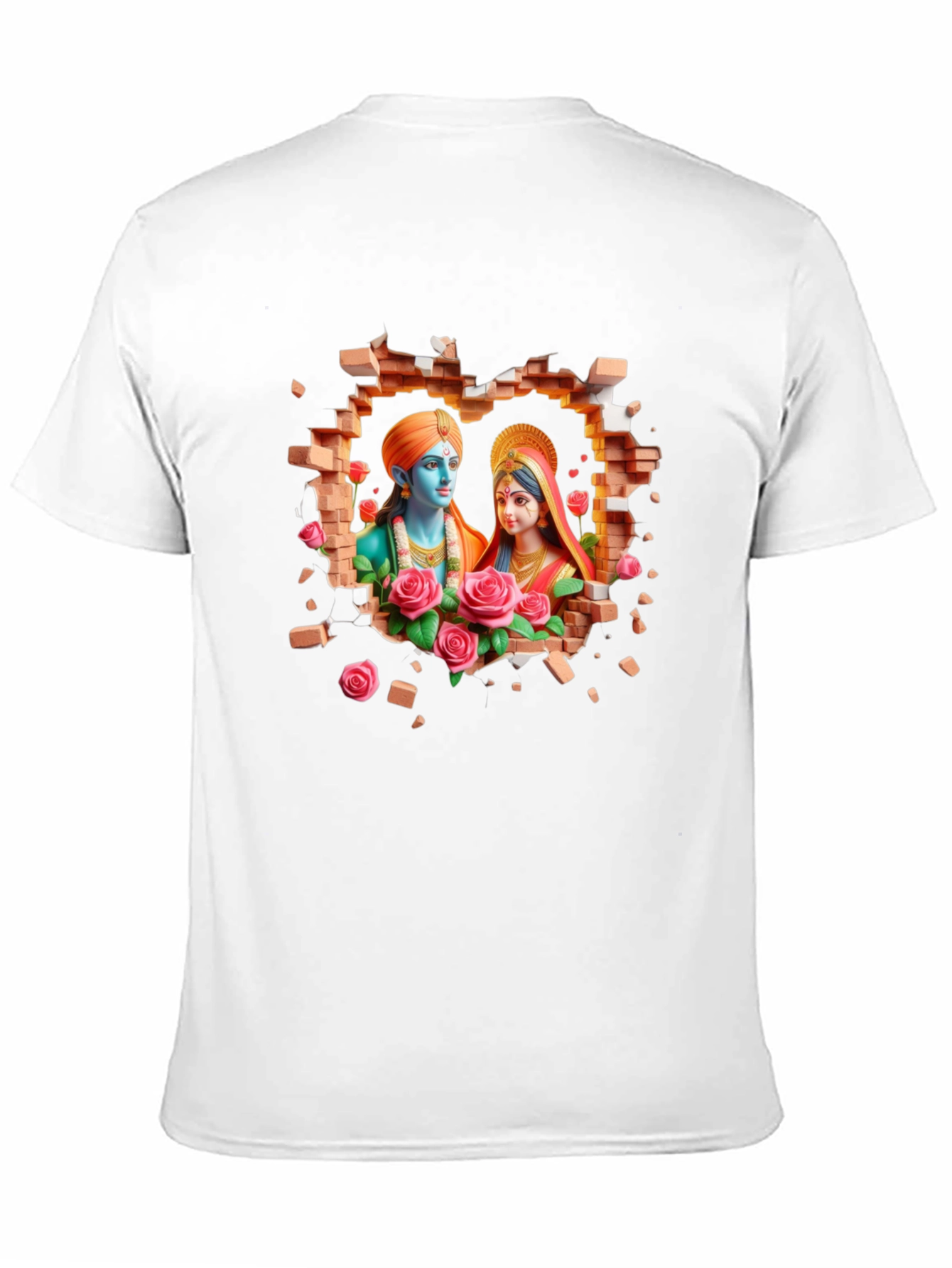 Radha Krishna Brick Wall Graphic T-Shirt