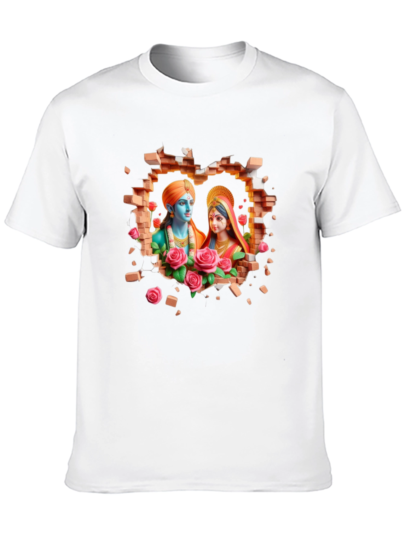 Radha Krishna Brick Wall Graphic T-Shirt