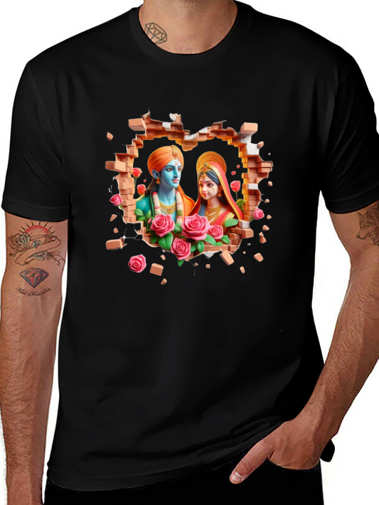 Radha Krishna Brick Wall Graphic T-Shirt