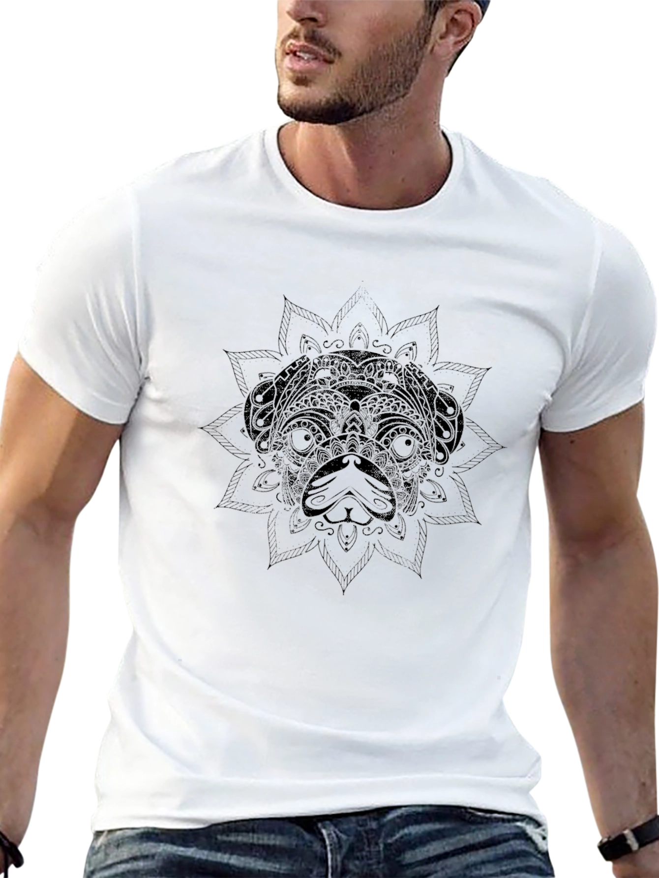 Pug Mandala Graphic Black T-Shirt