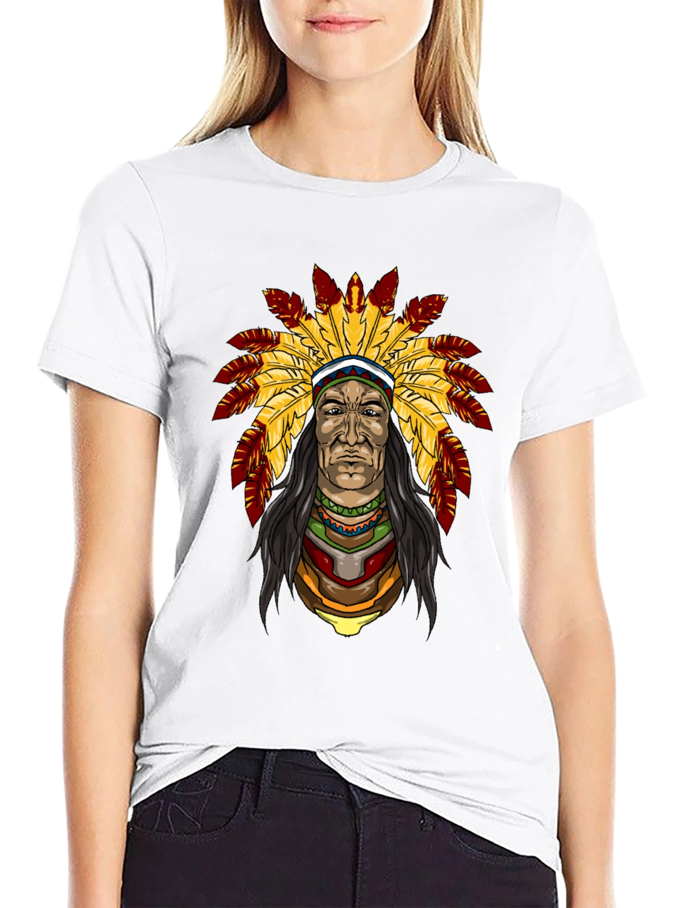 Native American Chief Graphic T-Shirt - Black