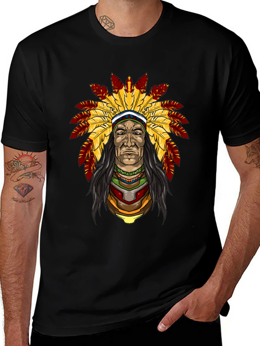 Native American Chief Graphic T-Shirt - Black