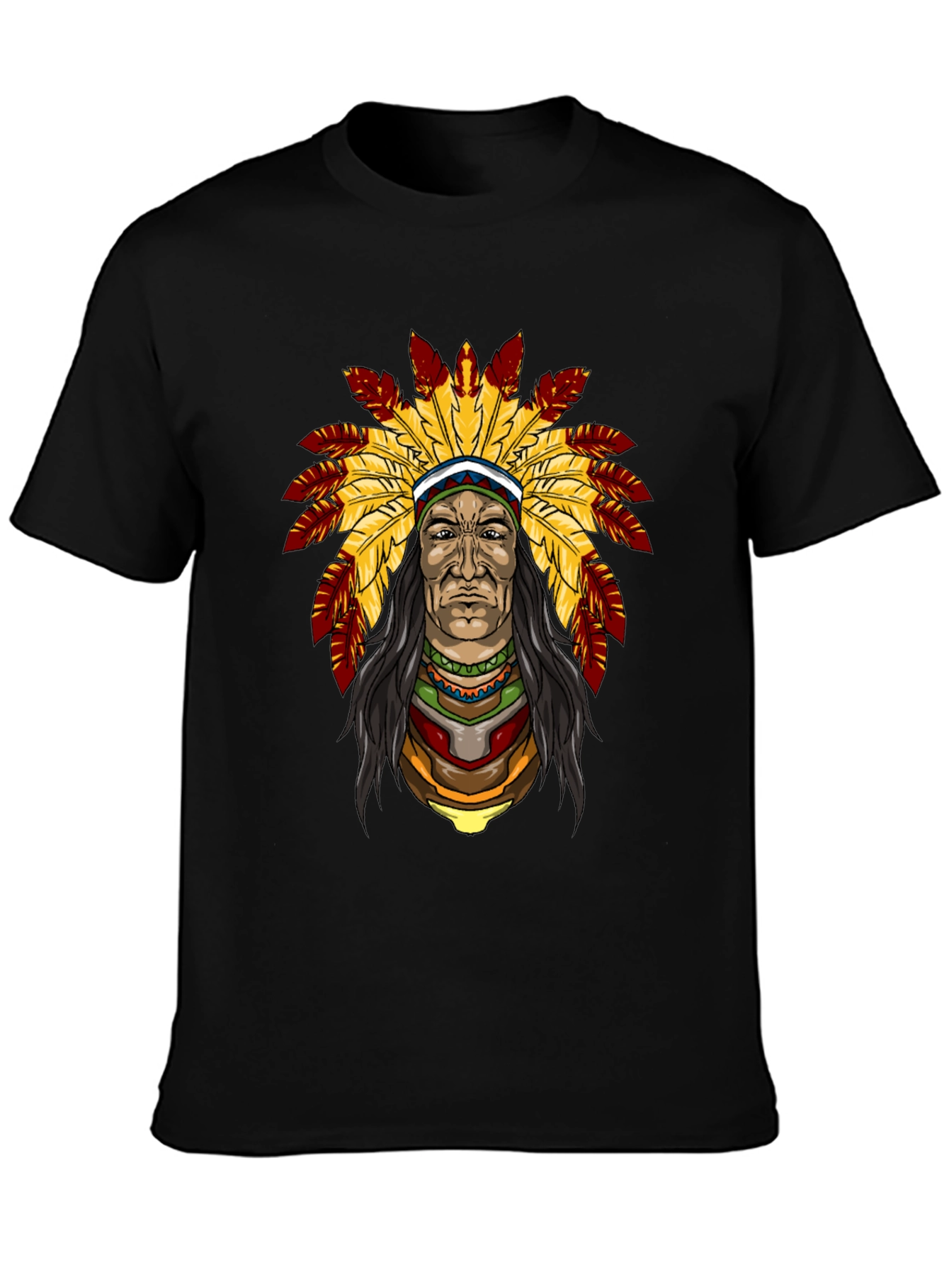 Native American Chief Graphic T-Shirt - Black
