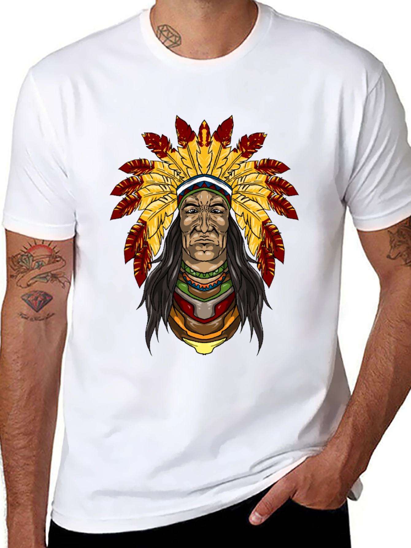 Native American Chief Graphic T-Shirt - Black