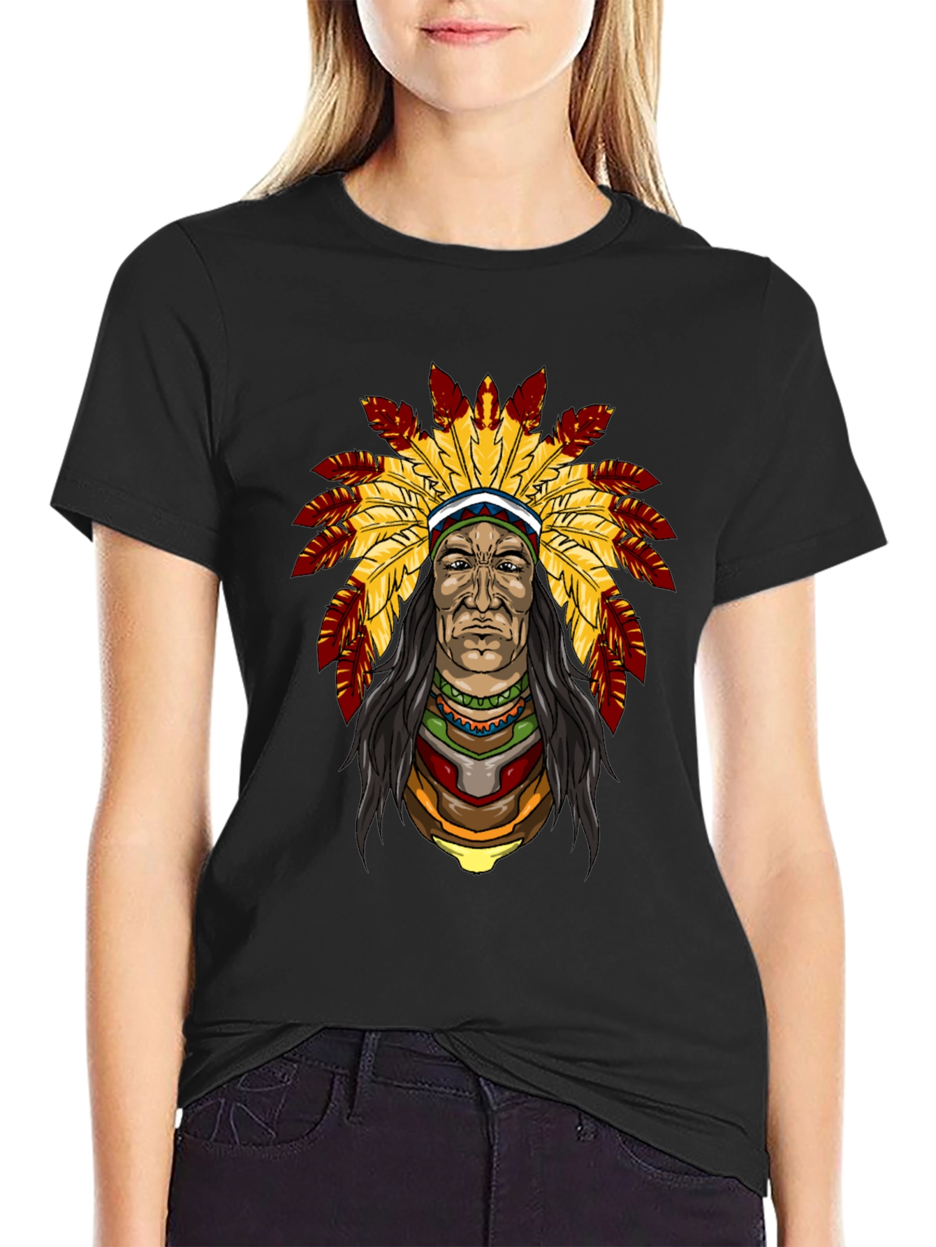 Native American Chief Graphic T-Shirt - Black