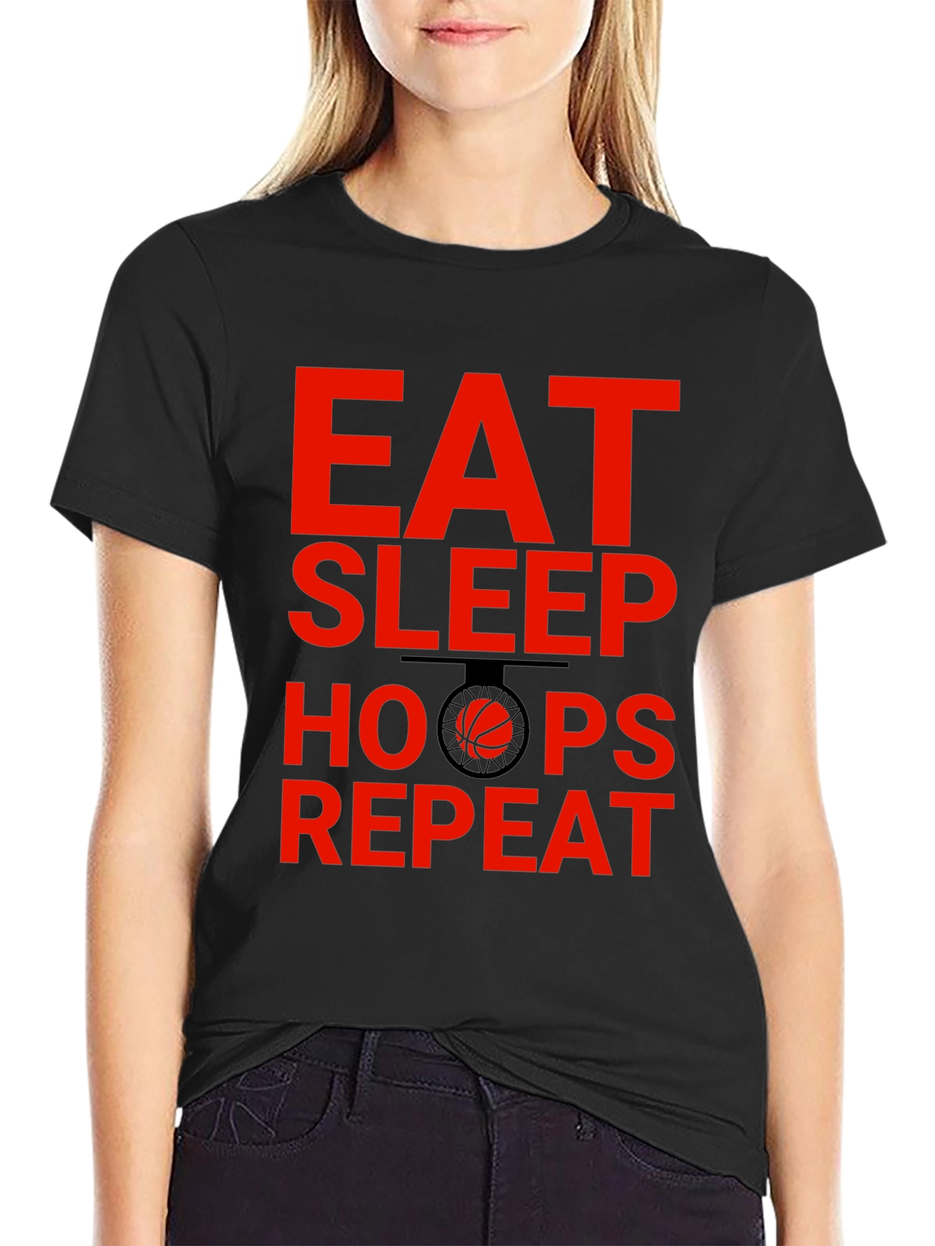 Eat Sleep Hoops Repeat Basketball Graphic Tee