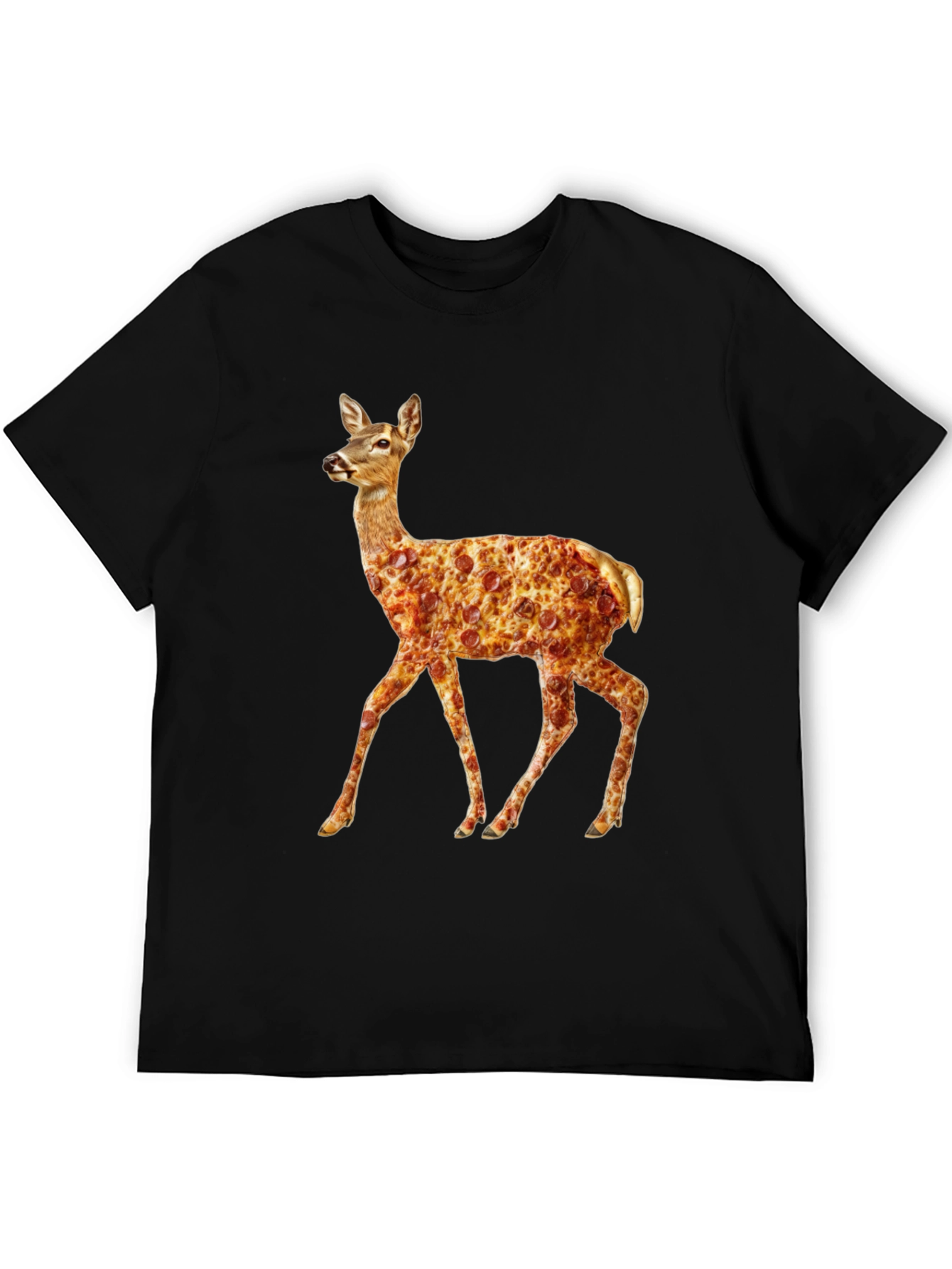 Pizza Deer Black T-Shirt - Novelty Graphic Tee