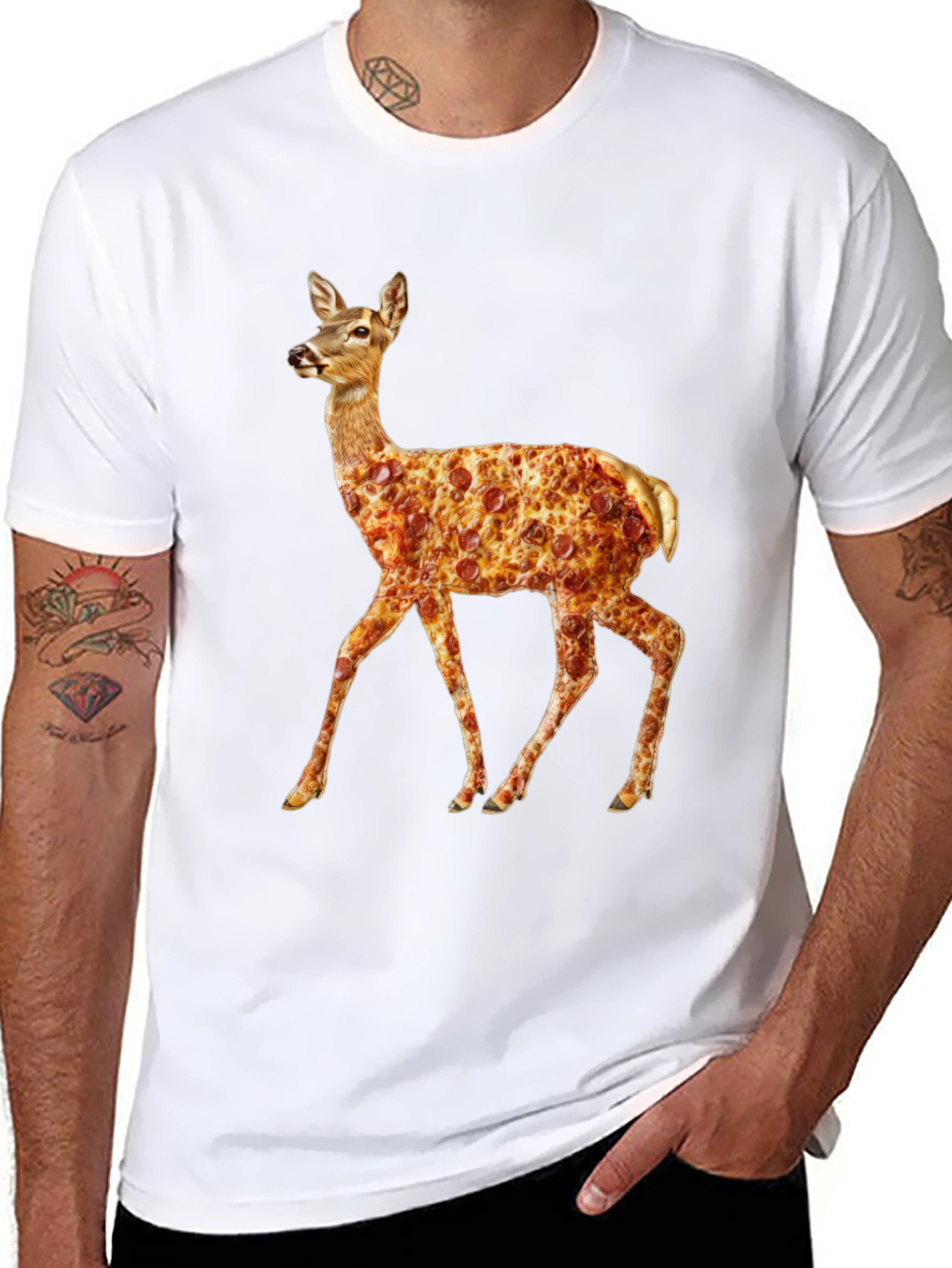 Pizza Deer Black T-Shirt - Novelty Graphic Tee