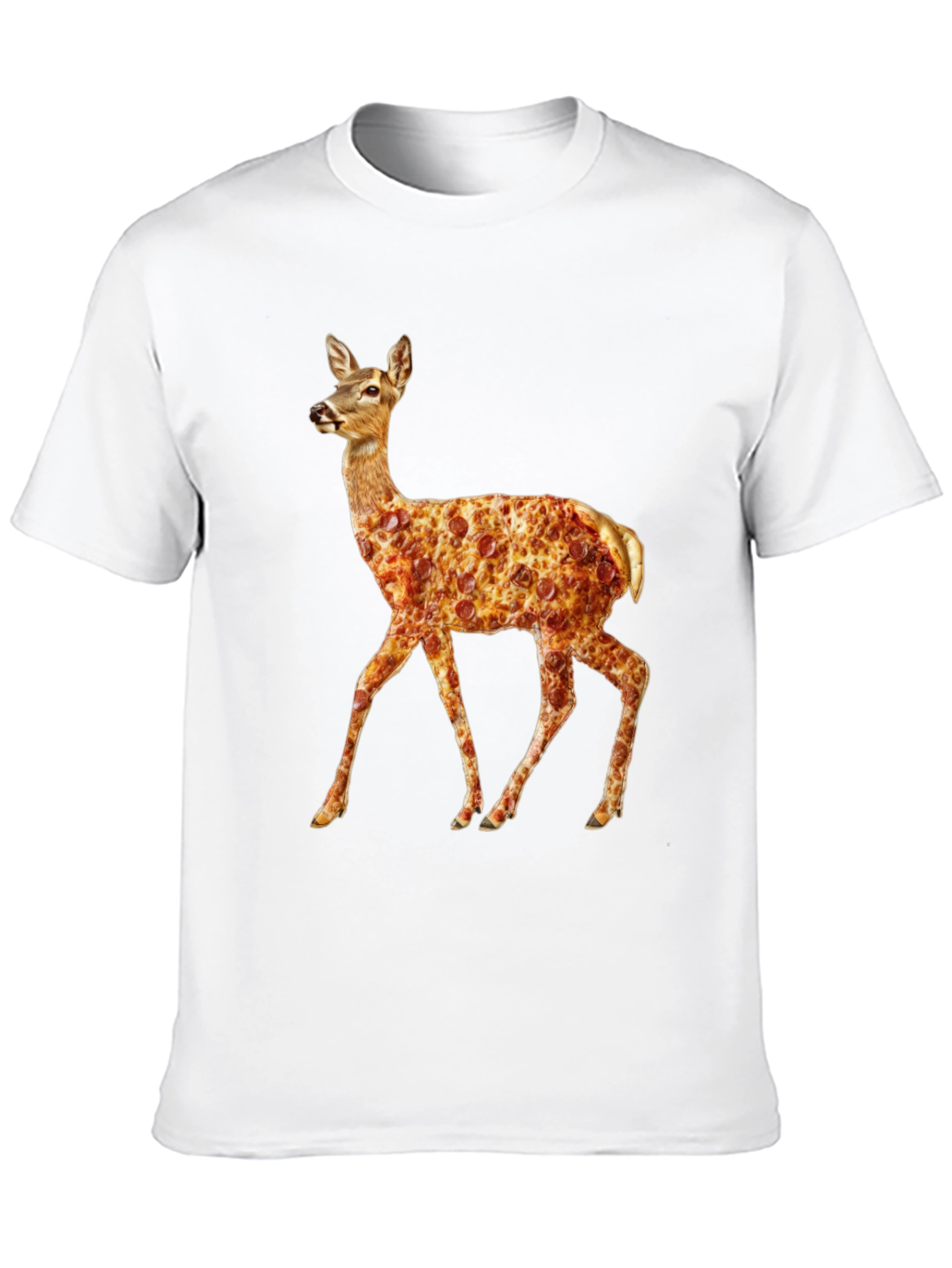 Pizza Deer Black T-Shirt - Novelty Graphic Tee
