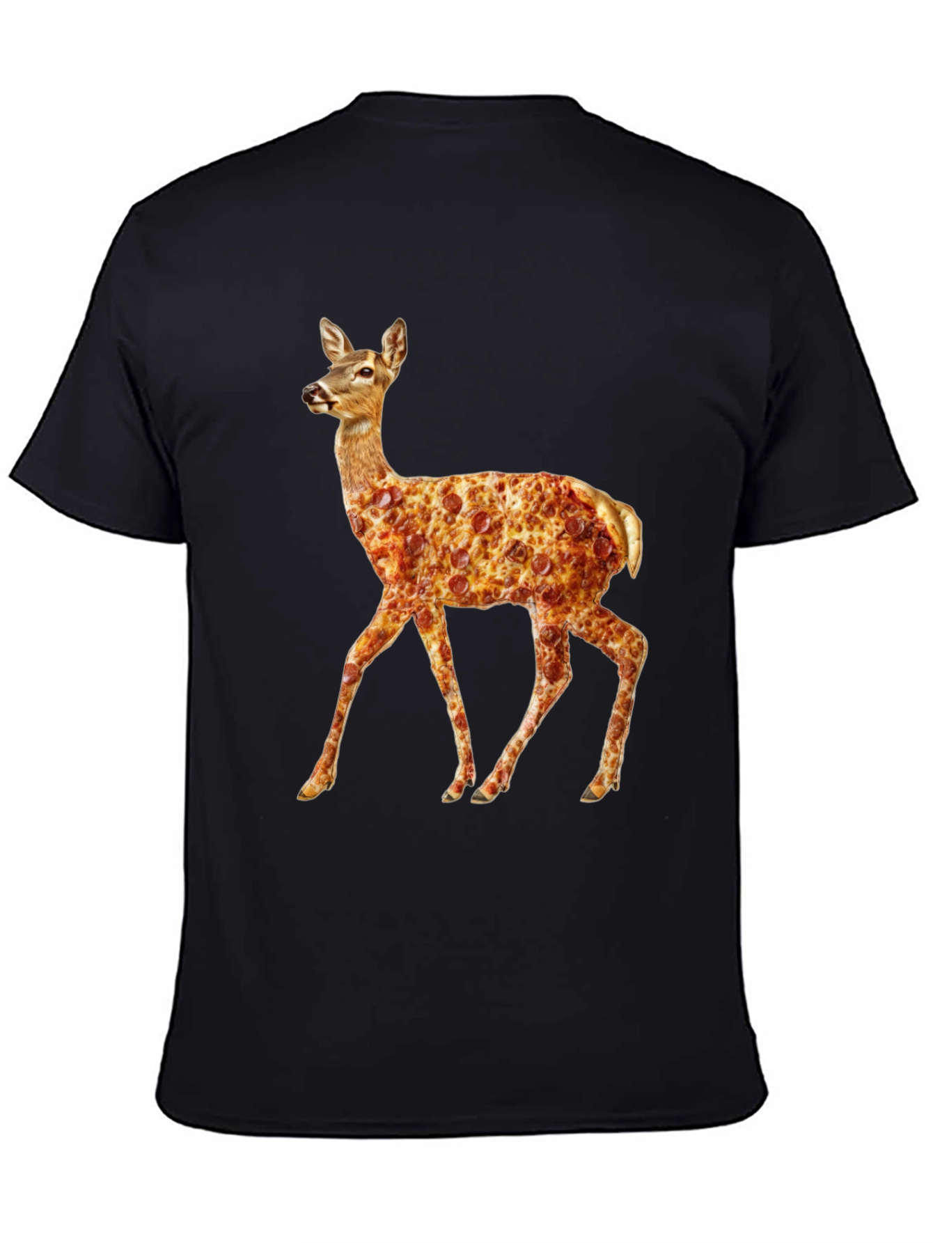 Pizza Deer Black T-Shirt - Novelty Graphic Tee