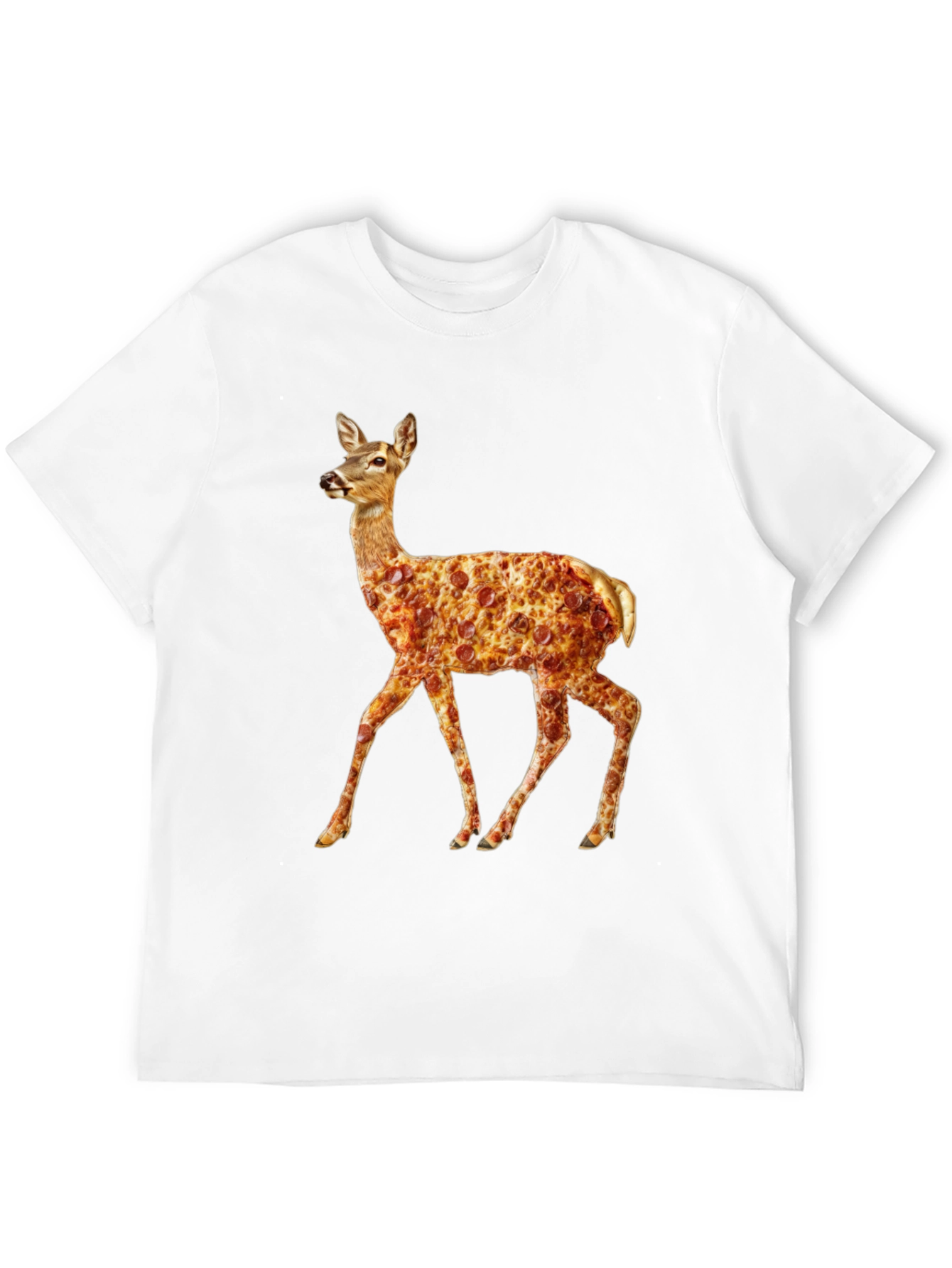 Pizza Deer Black T-Shirt - Novelty Graphic Tee
