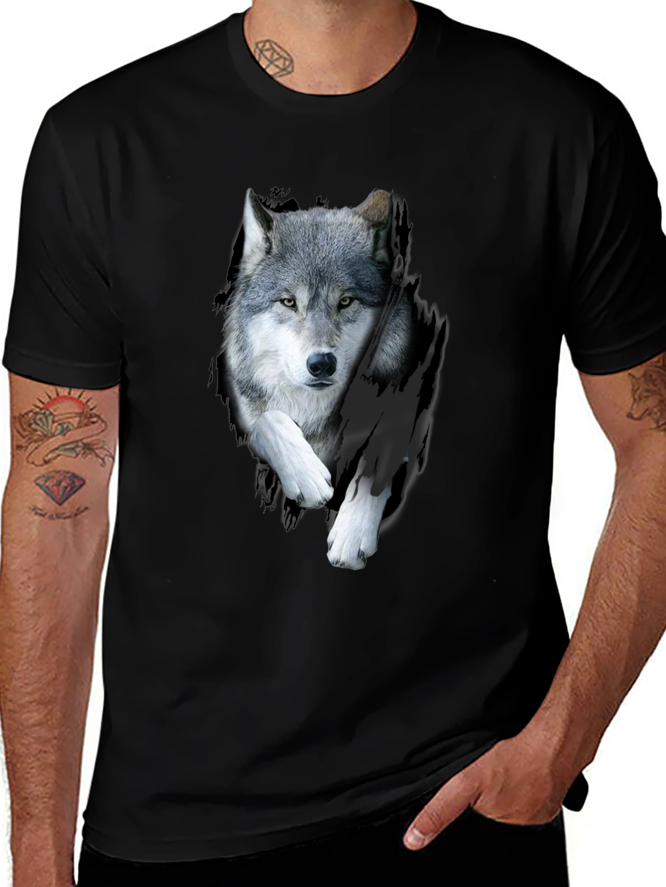 Wolf Graphic Print Black T-Shirt