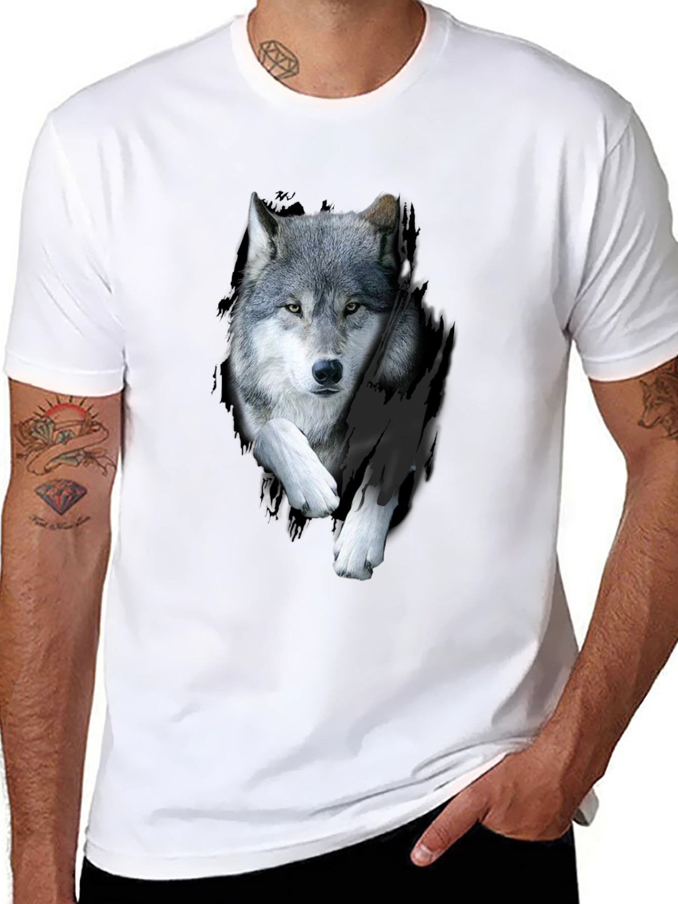 Wolf Graphic Print Black T-Shirt