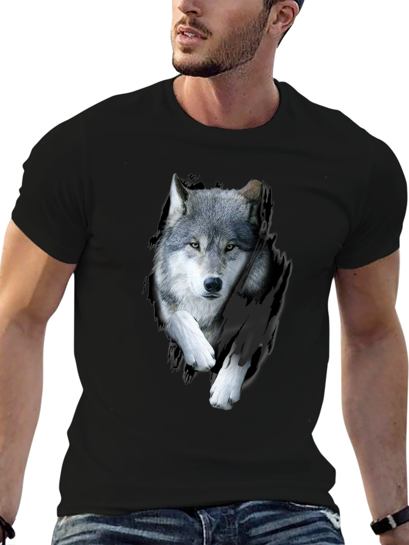 Wolf Graphic Print Black T-Shirt