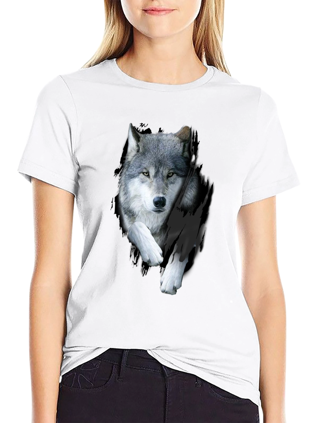 Wolf Graphic Print Black T-Shirt