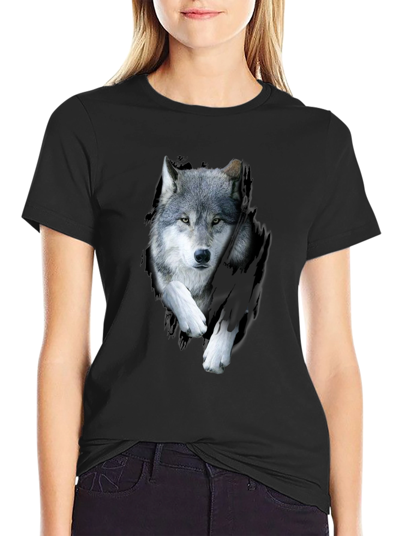 Wolf Graphic Print Black T-Shirt