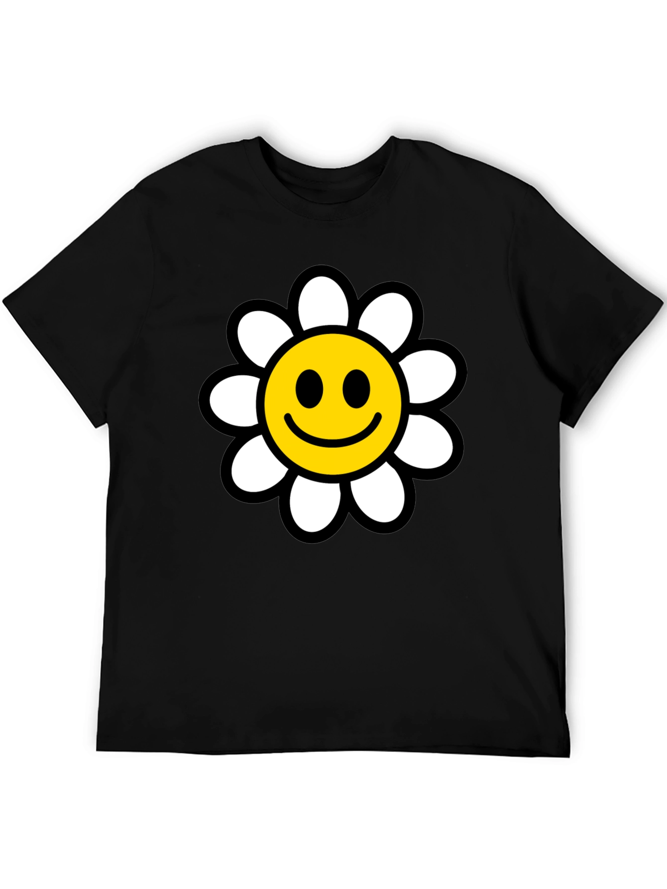 Smiley Face Daisy Graphic T-Shirt - Black