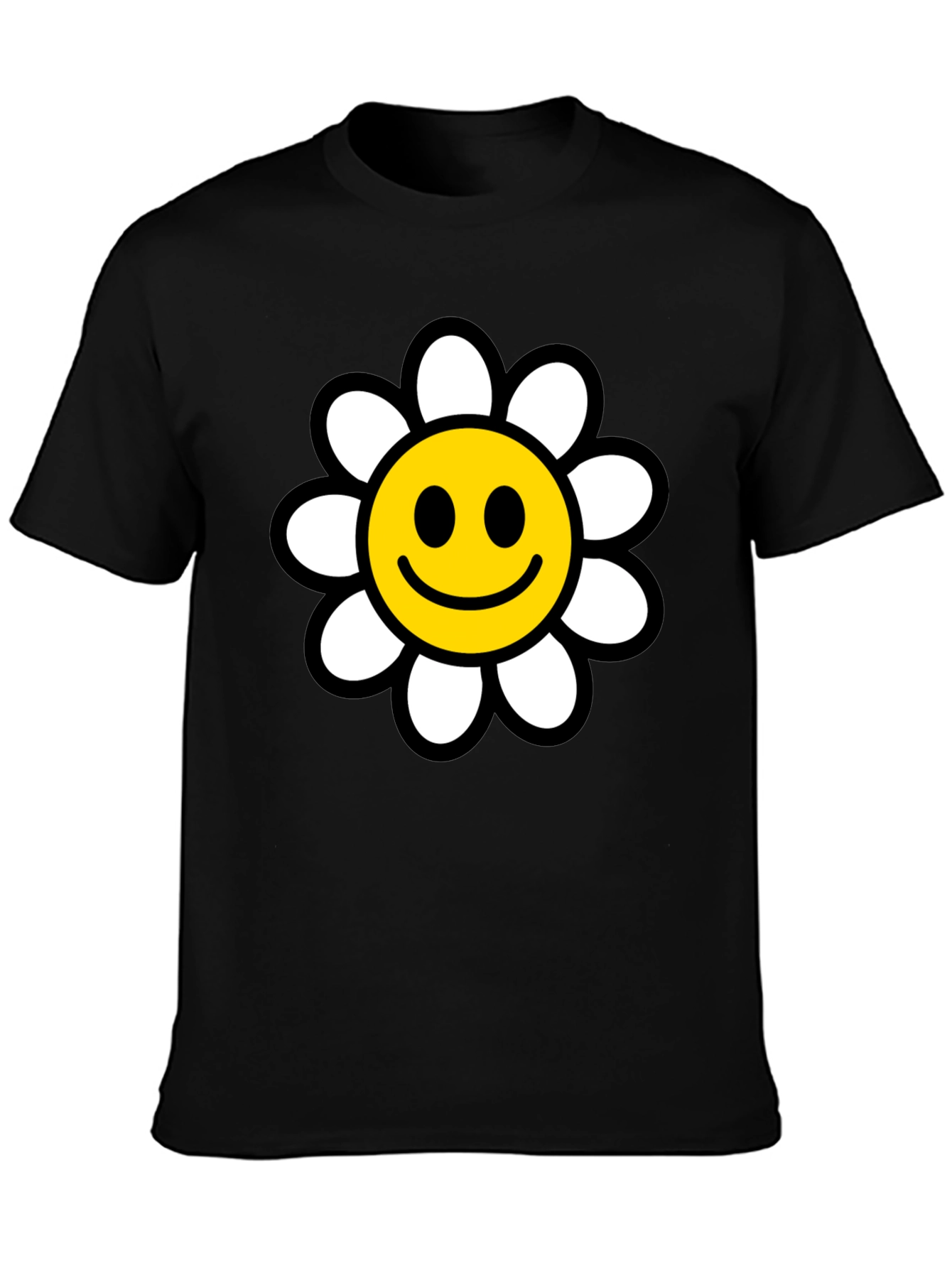Smiley Face Daisy Graphic T-Shirt - Black