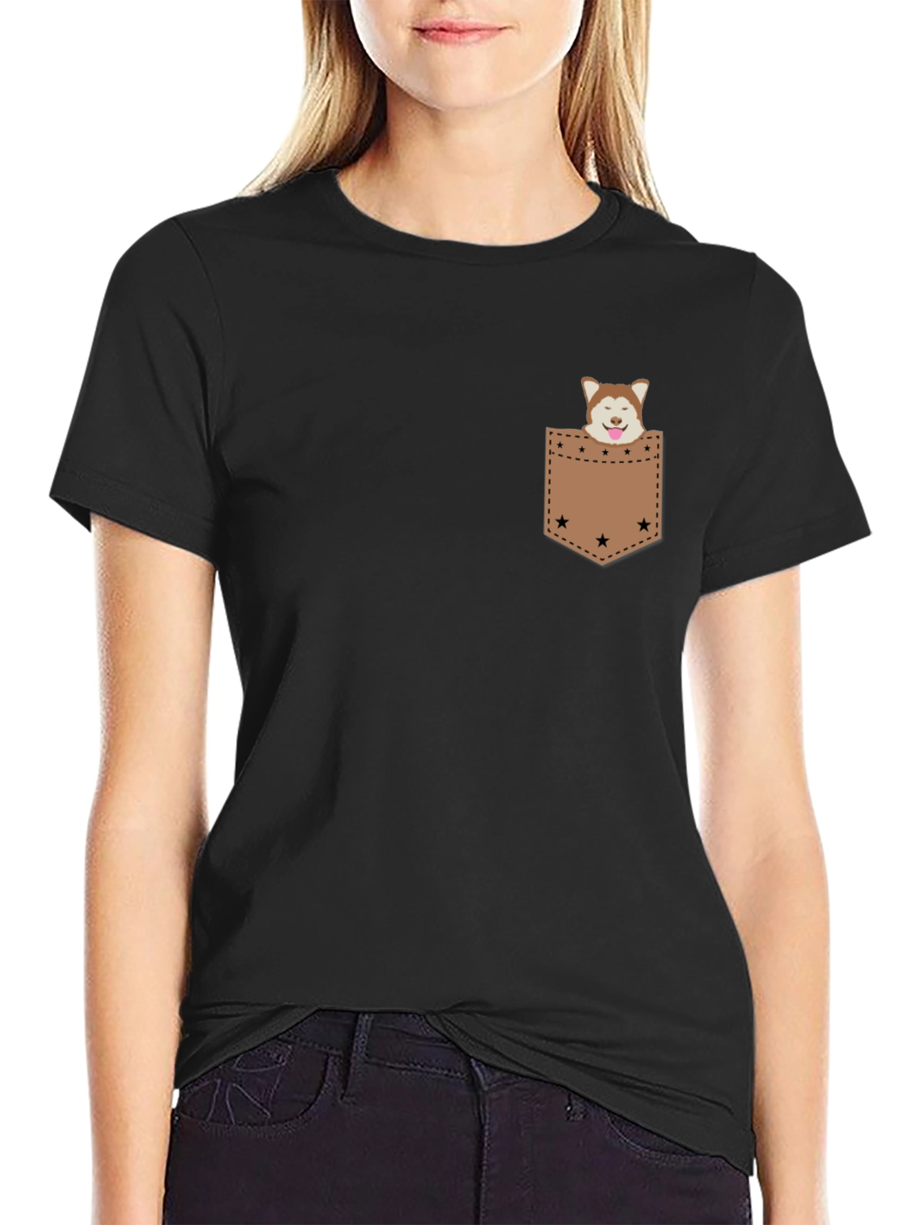 Dog in Pocket Tee - Casual Graphic T-Shirt