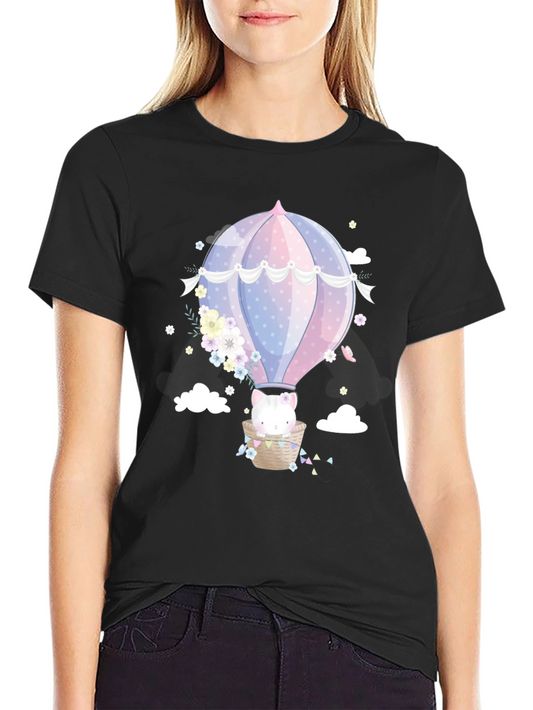 Cute Cat Hot Air Balloon Graphic Tee