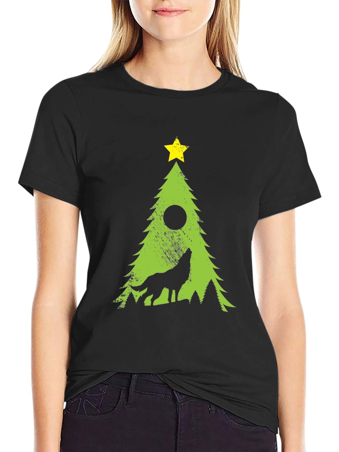 Wolf Christmas Tree Graphic Tee
