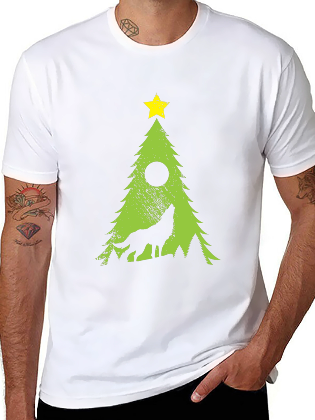 Wolf Christmas Tree Graphic Tee