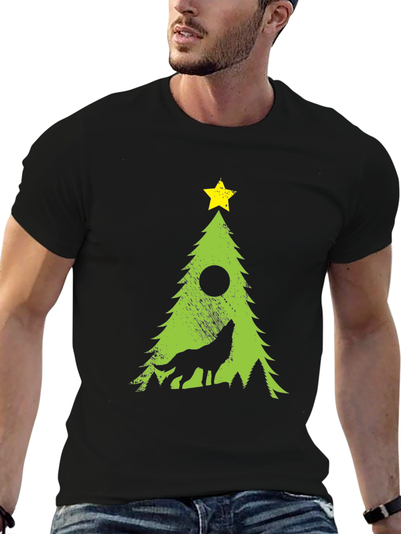 Wolf Christmas Tree Graphic Tee