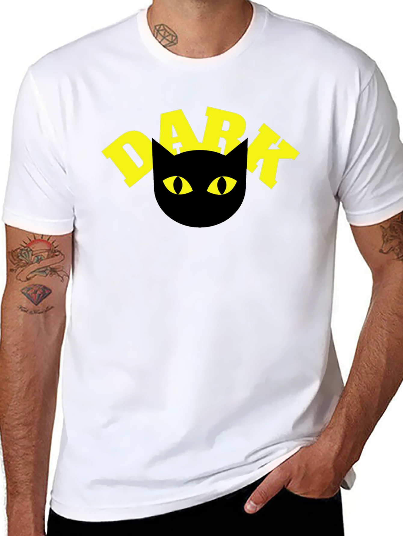 Dark Cat T-Shirt - Black Tee with Yellow Graphic