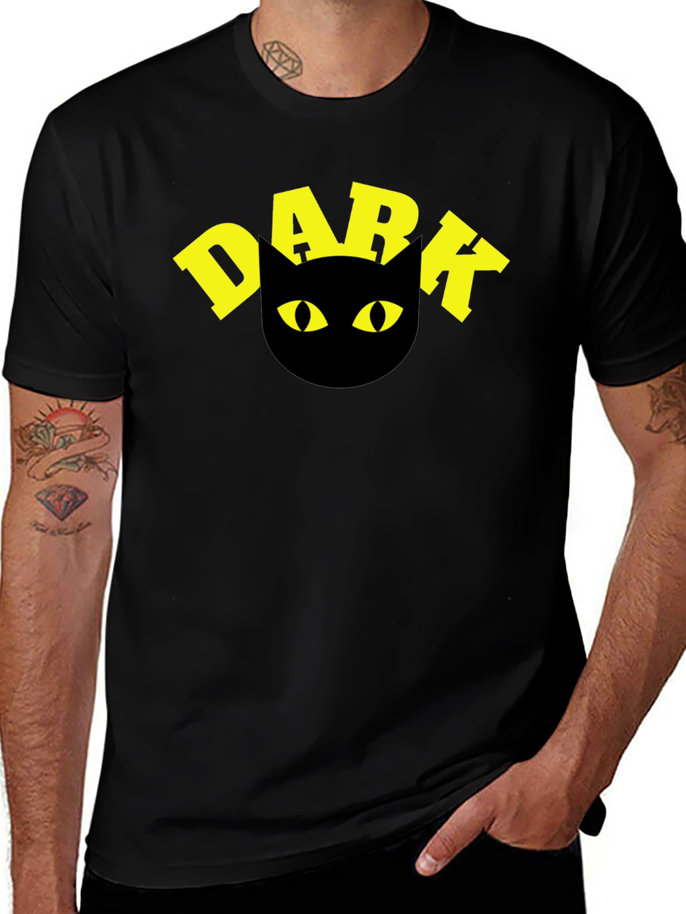 Dark Cat T-Shirt - Black Tee with Yellow Graphic