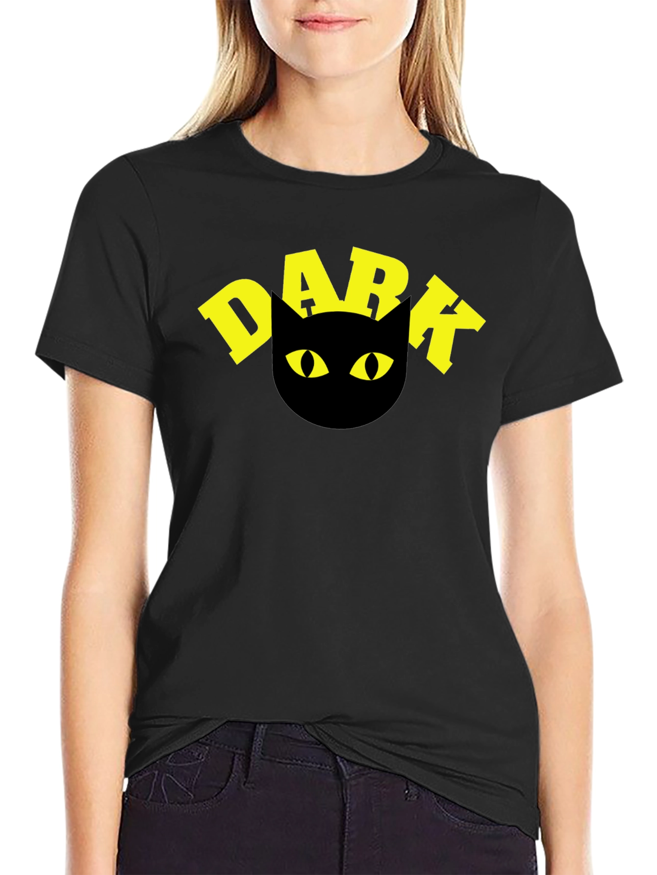 Dark Cat T-Shirt - Black Tee with Yellow Graphic