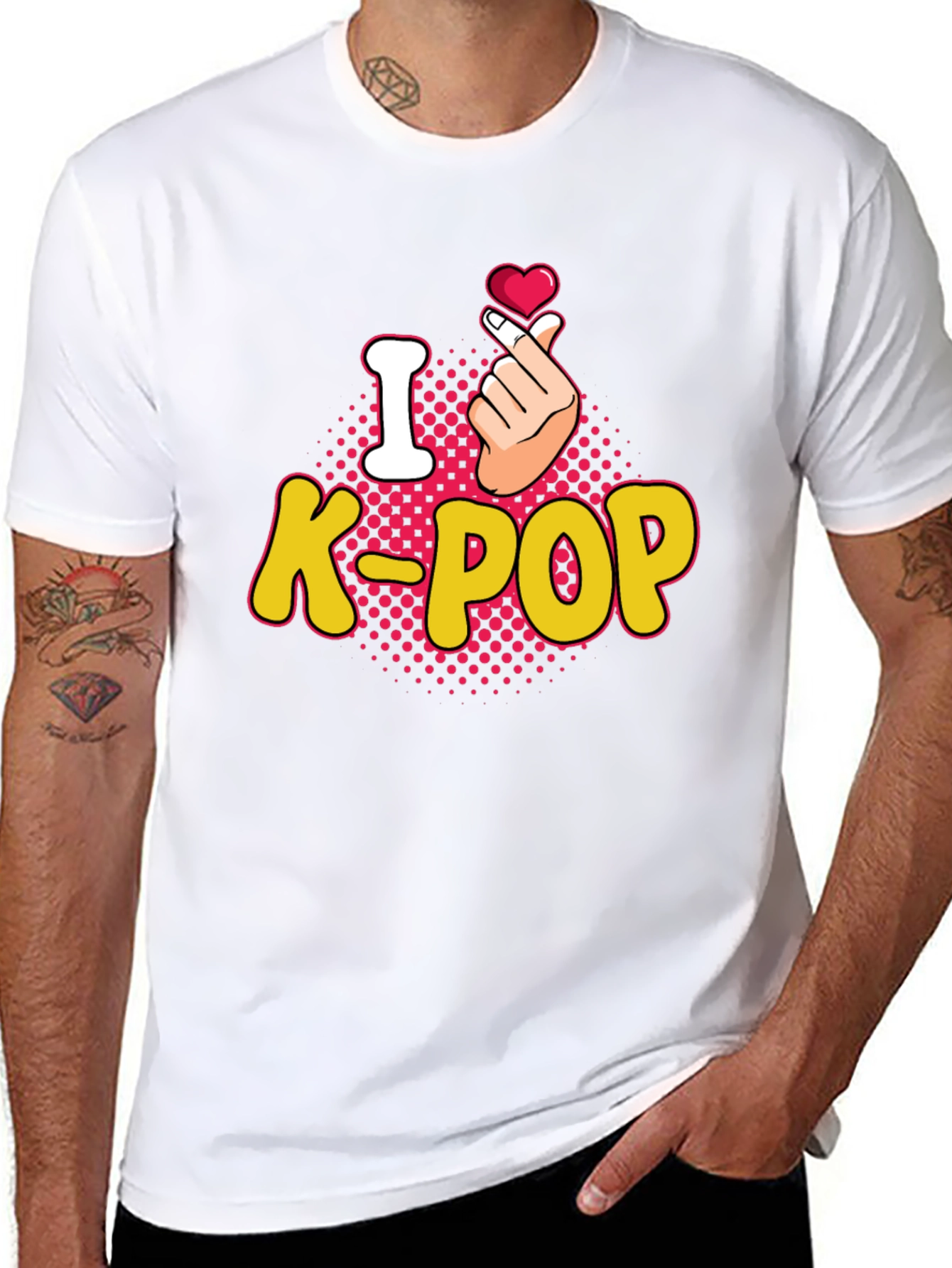 I Love K-Pop Heart Gesture Black T-Shirt