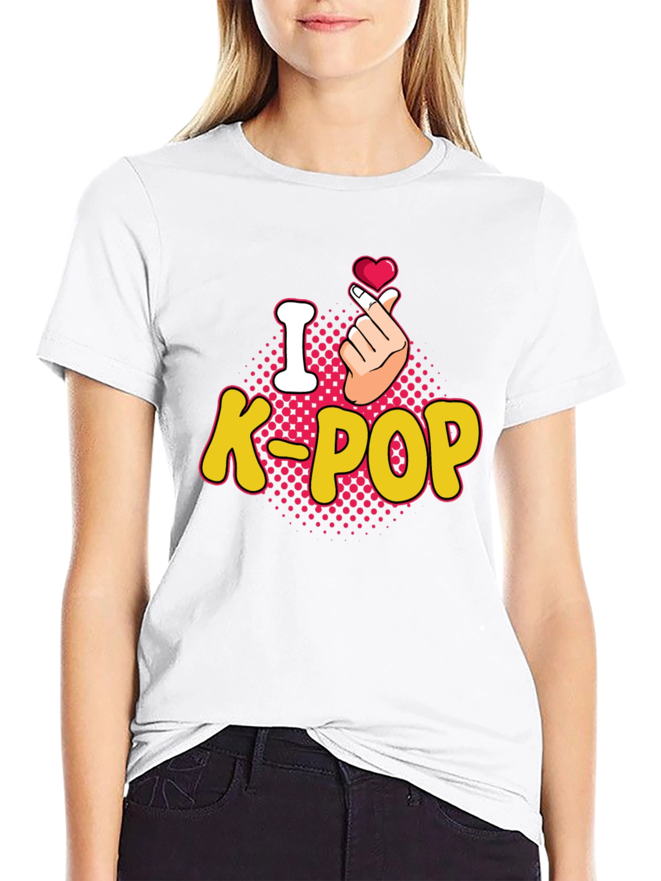 I Love K-Pop Heart Gesture Black T-Shirt