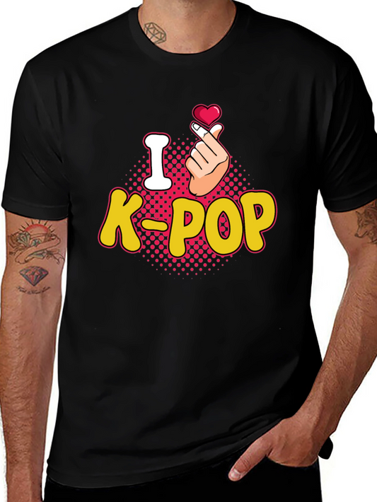 I Love K-Pop Heart Gesture Black T-Shirt